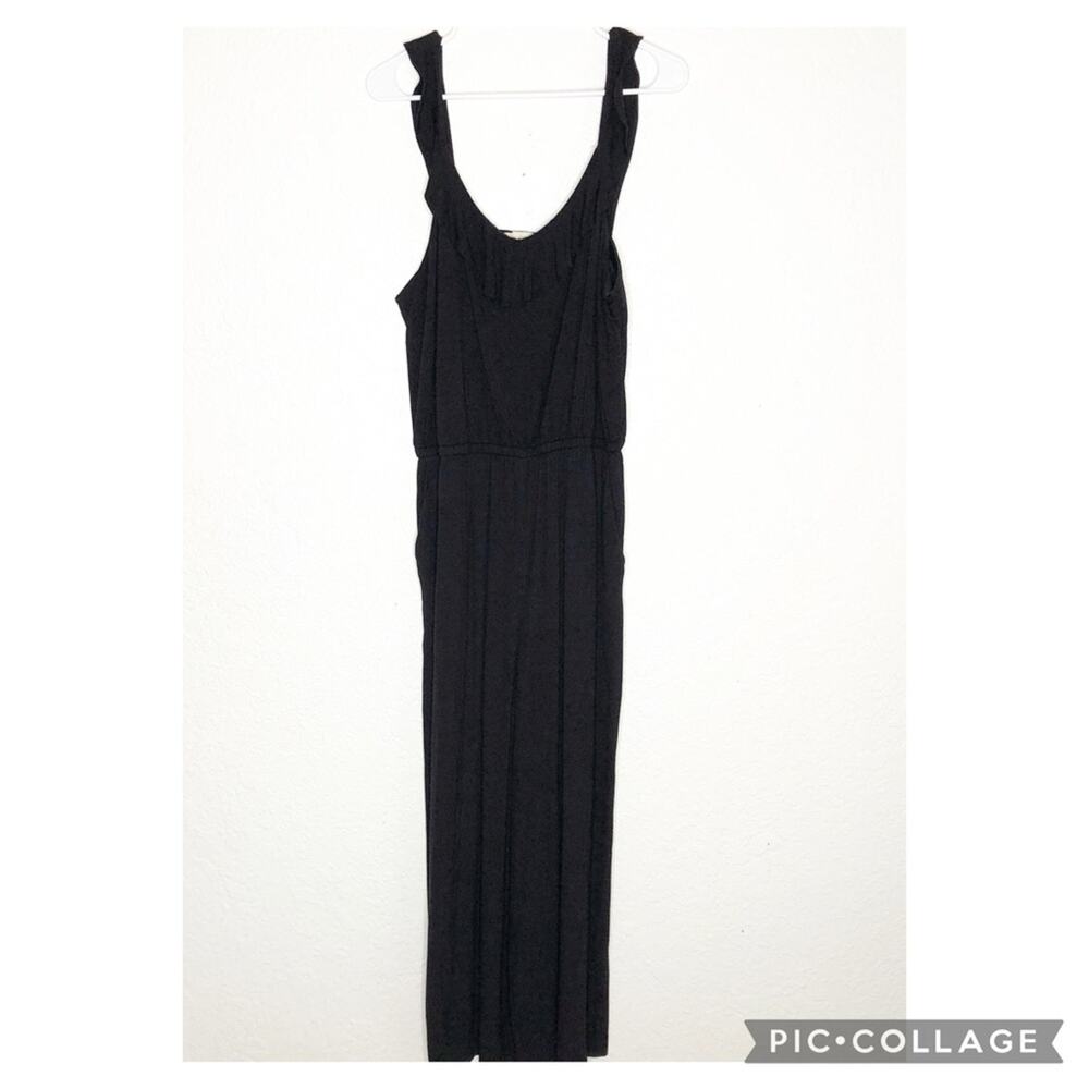 LOFT black ruffle trim wide leg sleeveless jumpsuit size Large